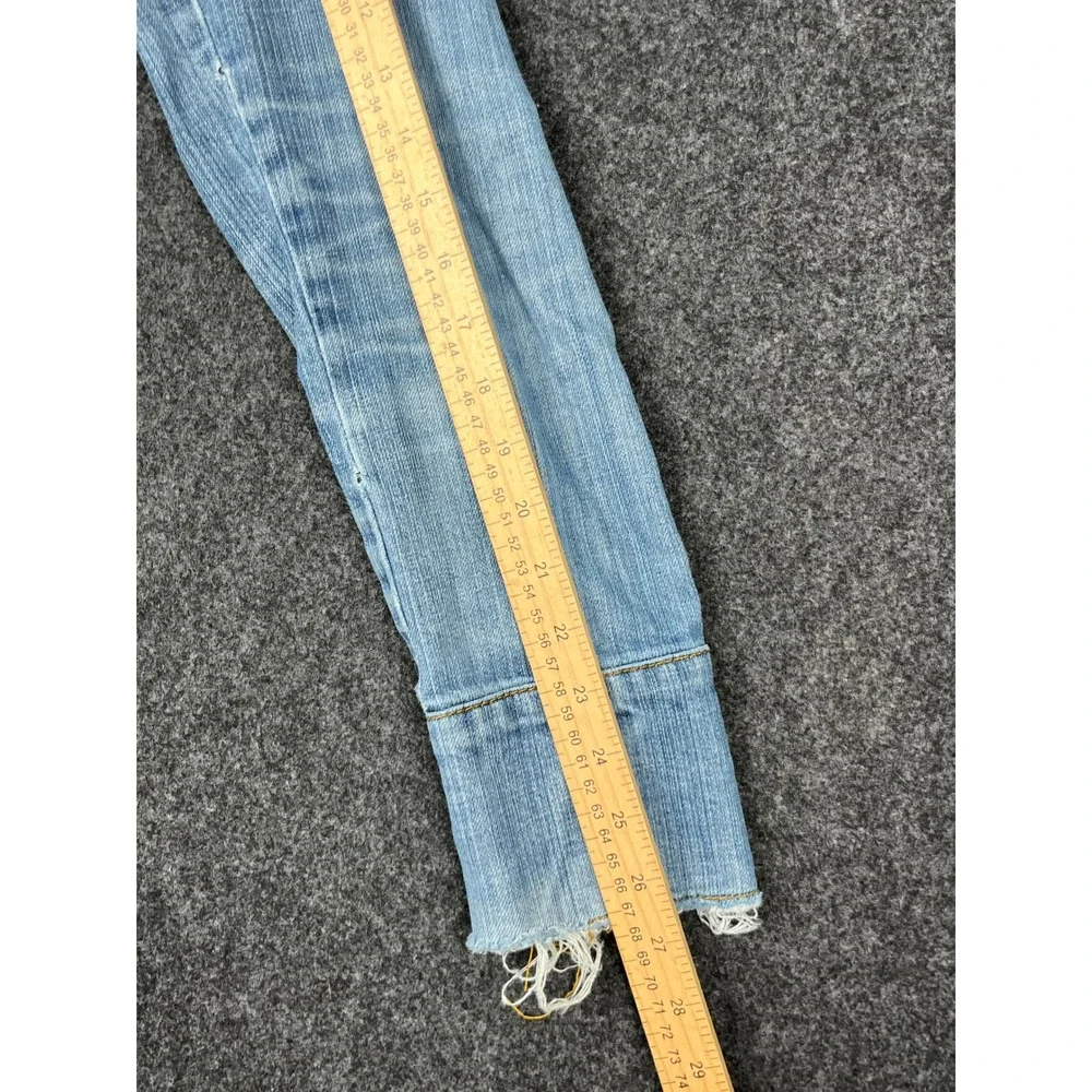 Wax Jean Denim‎ Blazer Jacket Womens M Light Wash Distressed Frayed Hem Y2K